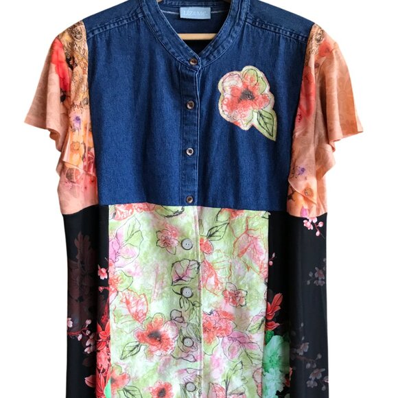 Handmade Boho Patchwork Duster, Size L-XL: Upcycled Hippie Tunic - Picture 13 of 16